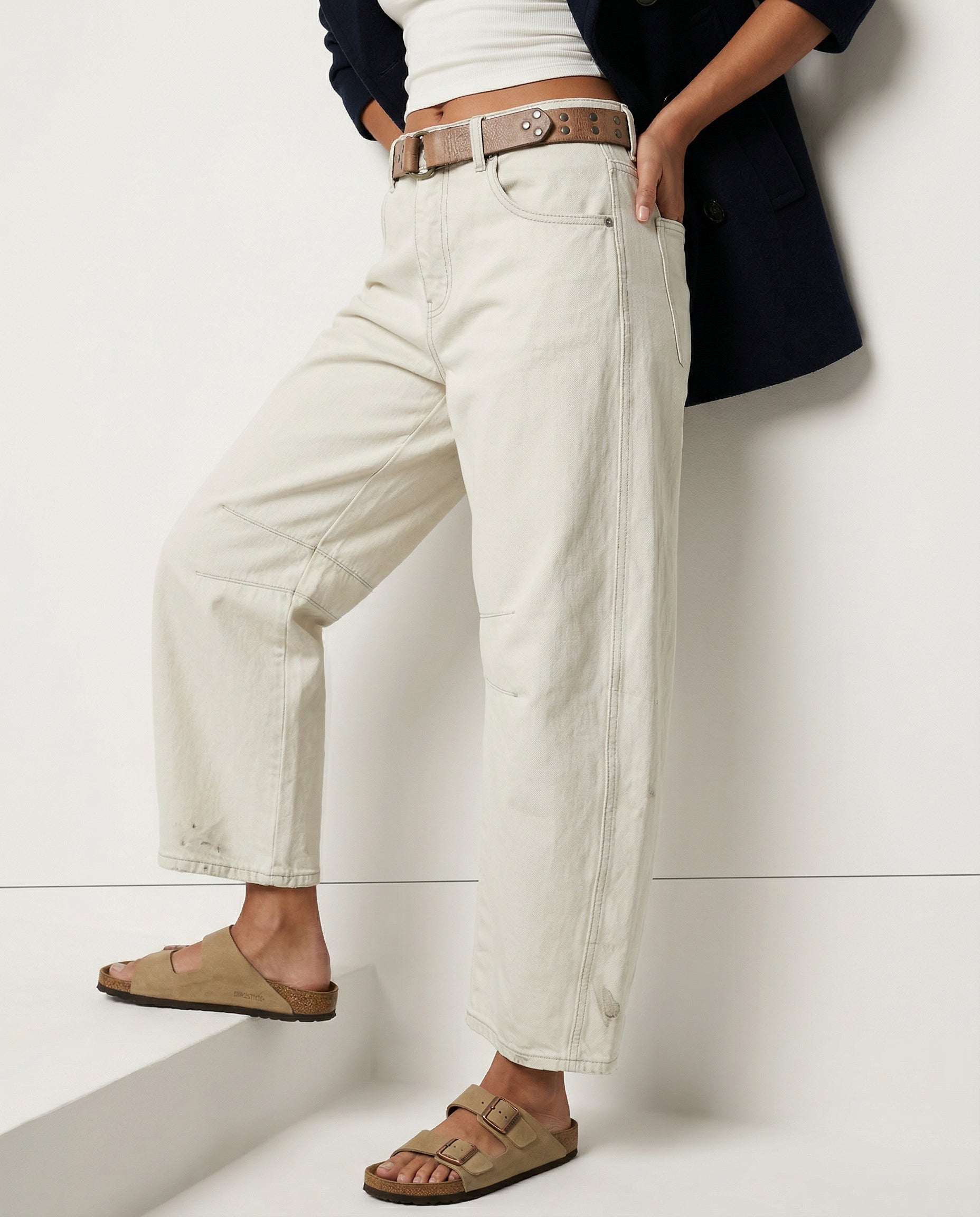 Women's Barrel-Leg Jeans Mid-Rise Wide Ankle-Length