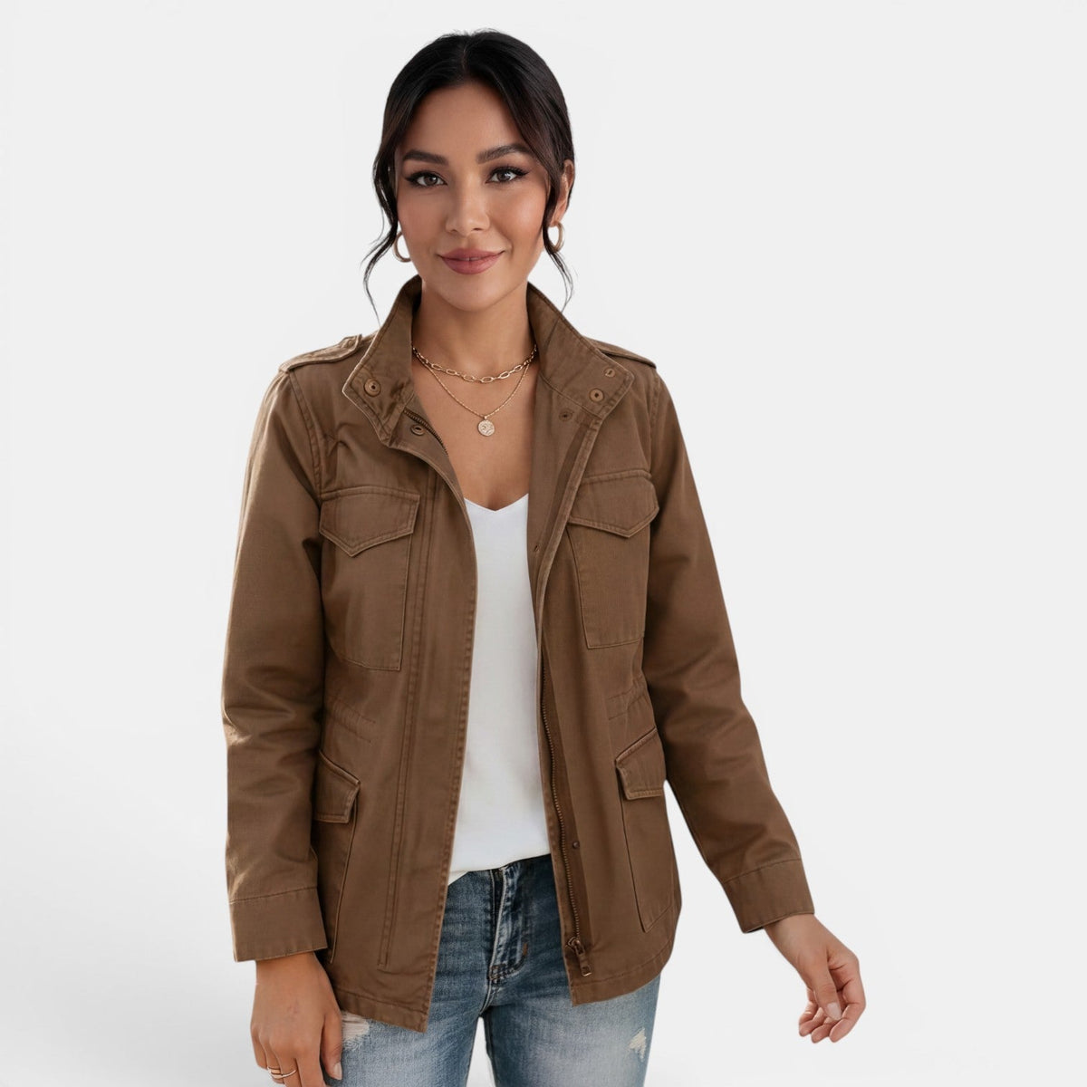 Chaqueta informal de transición con cremallera para mujer