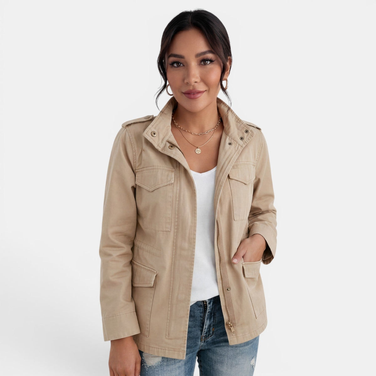 Chaqueta informal de transición con cremallera para mujer