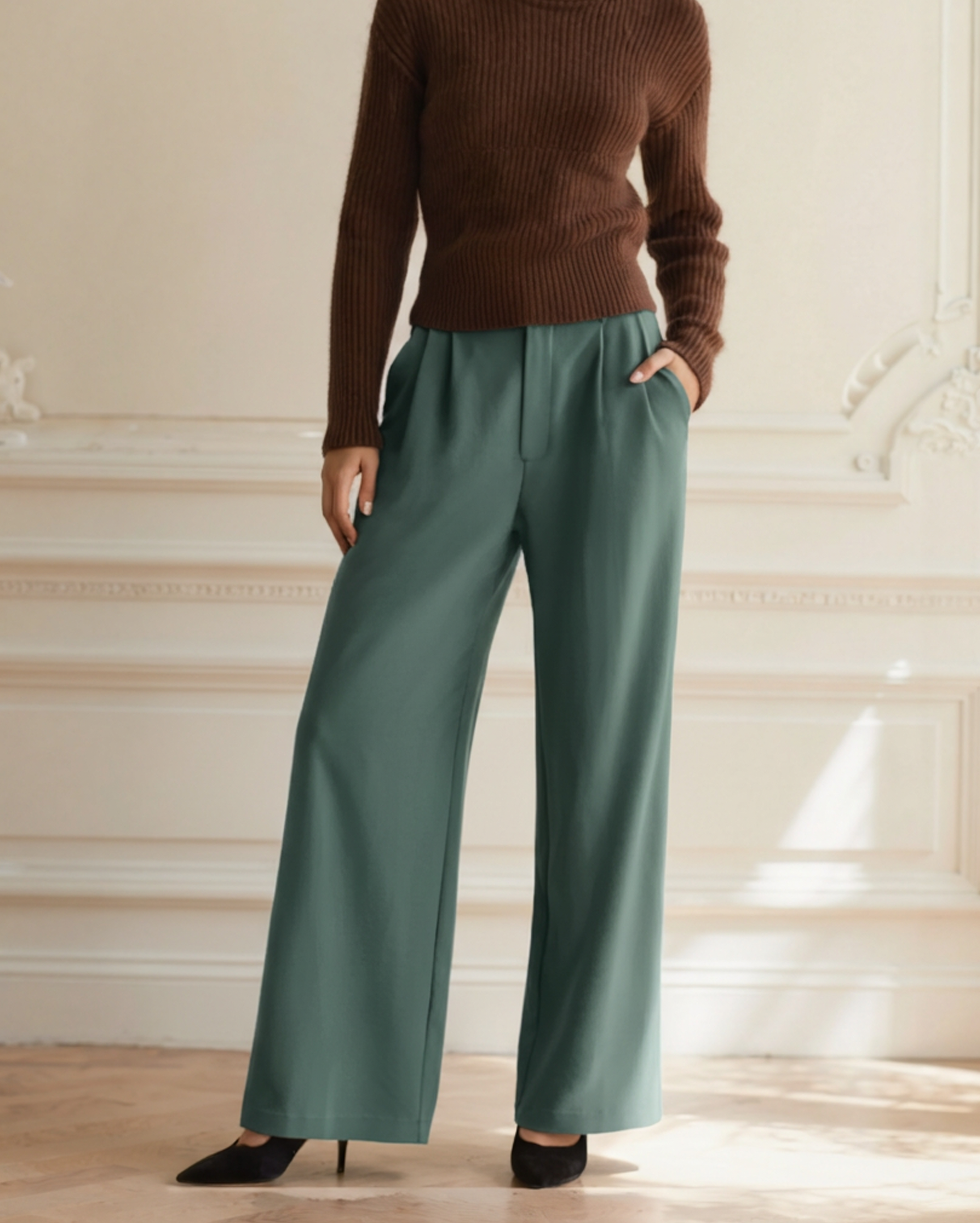 Women's Wide-Leg Trousers Structured Waist Fluid Drape
