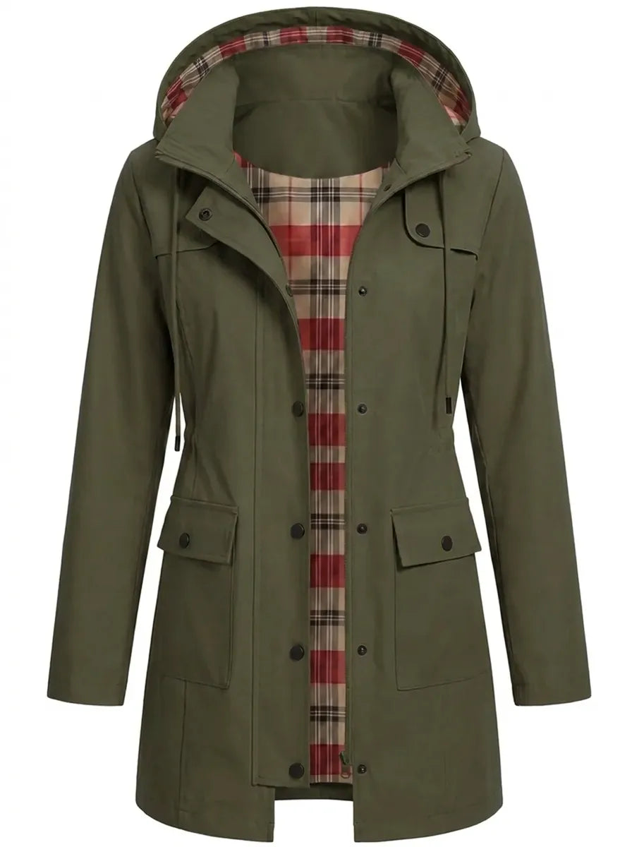 Parka larga para mujer con capucha y botones