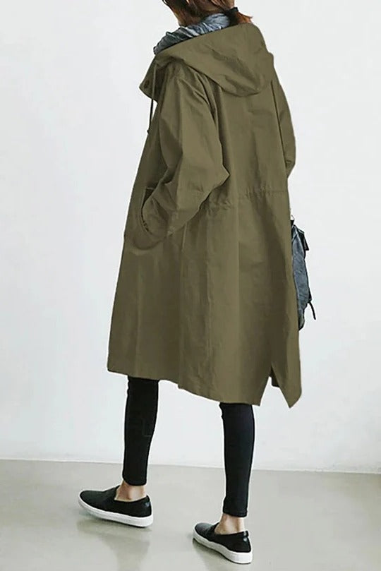 Gabardina con capucha de mujer, corte elegante de cobertura total