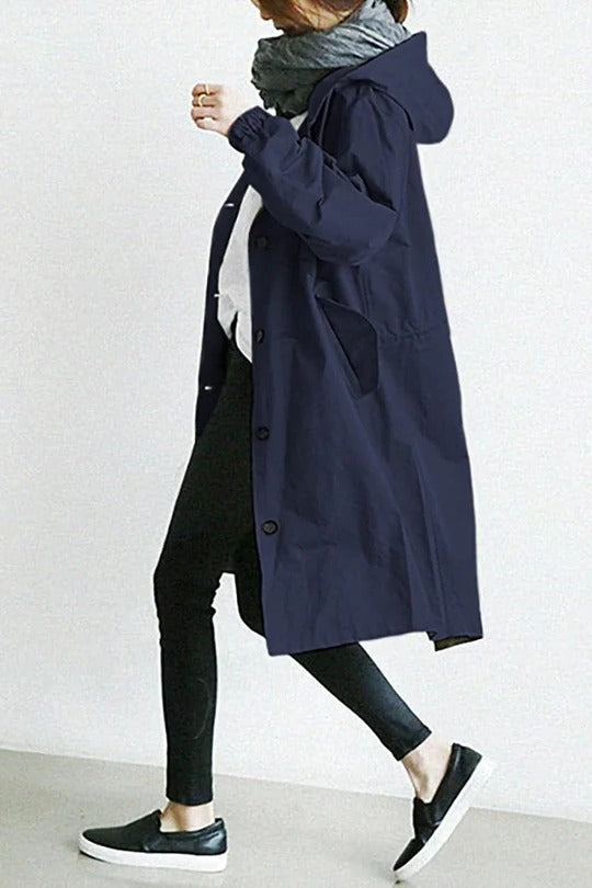 Gabardina con capucha de mujer, corte elegante de cobertura total