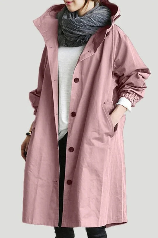 Gabardina con capucha de mujer, corte elegante de cobertura total