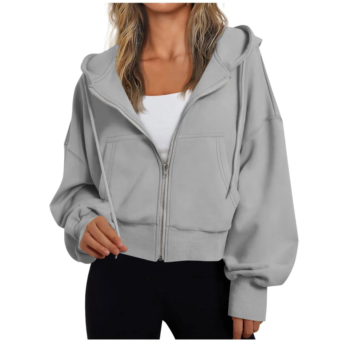 Women's Zip-Up Hoodie with Drawstring Hood