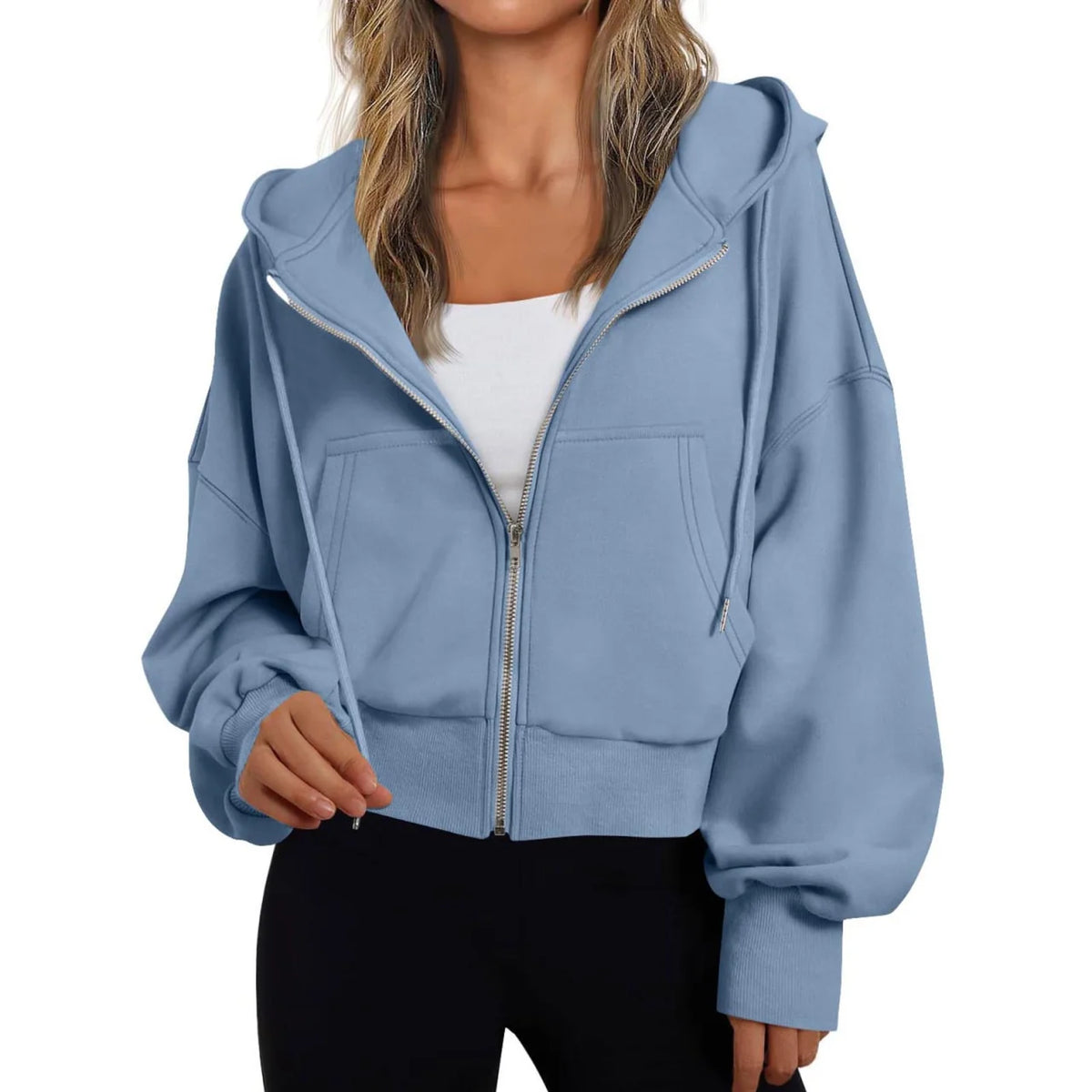 Women's Zip-Up Hoodie with Drawstring Hood