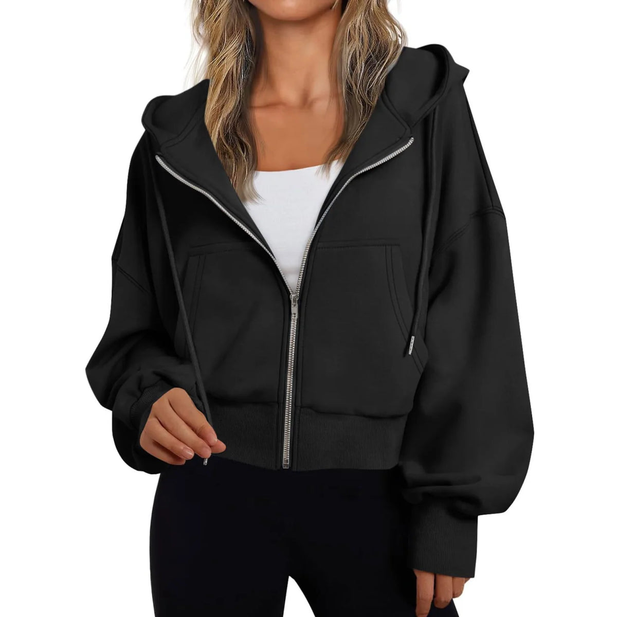 Women's Zip-Up Hoodie with Drawstring Hood