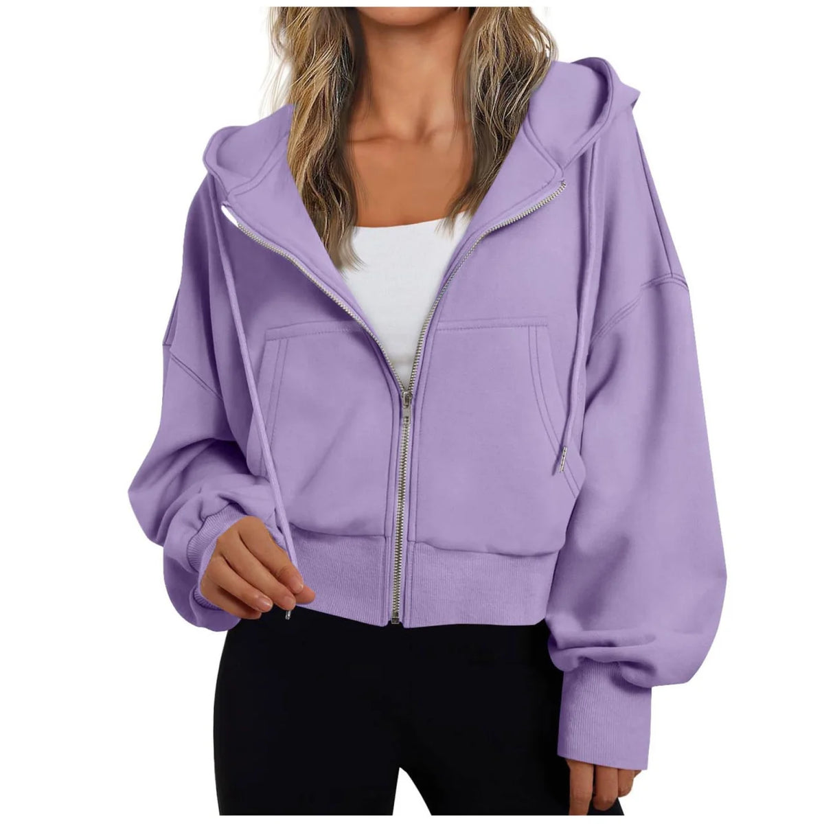 Women's Zip-Up Hoodie with Drawstring Hood