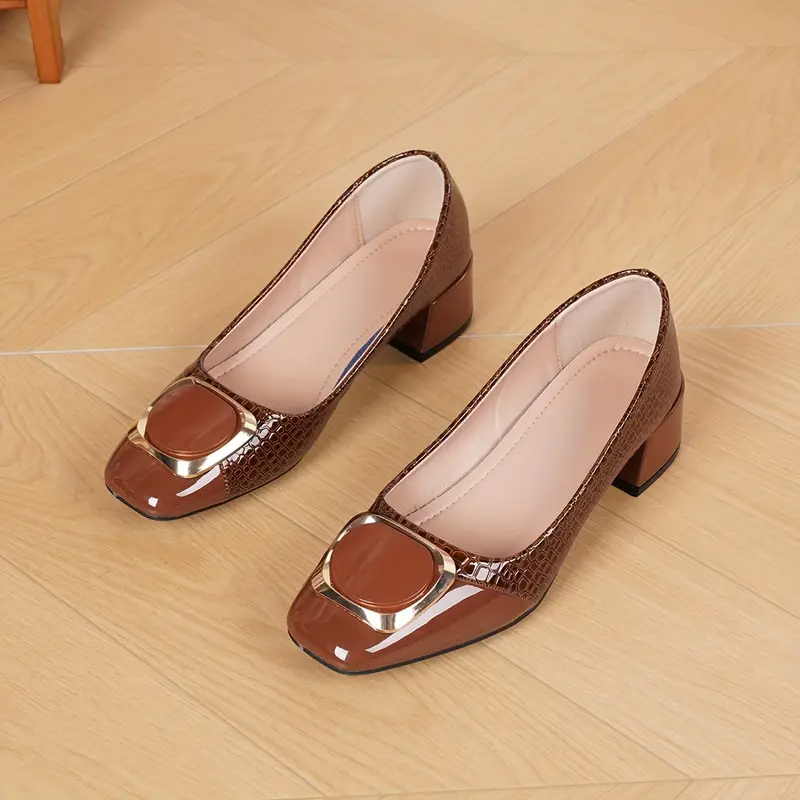 Women's Block Heel Pumps with Square Toe