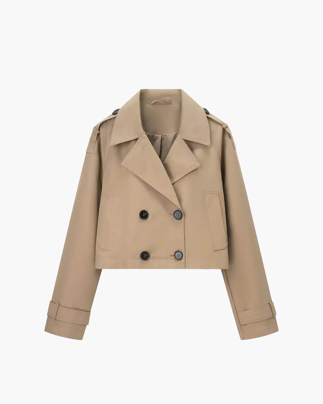 Women's Short Double-Breasted Trench Coat Defined Lapels