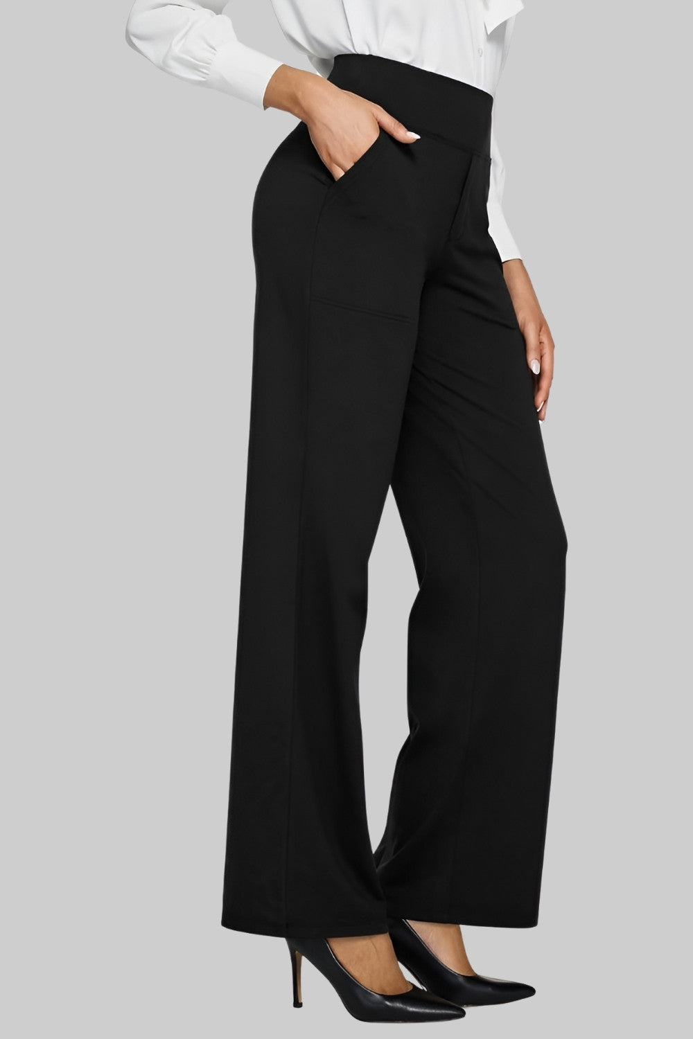 Women's Straight-Leg Trousers Soft Jersey Elastic Waist
