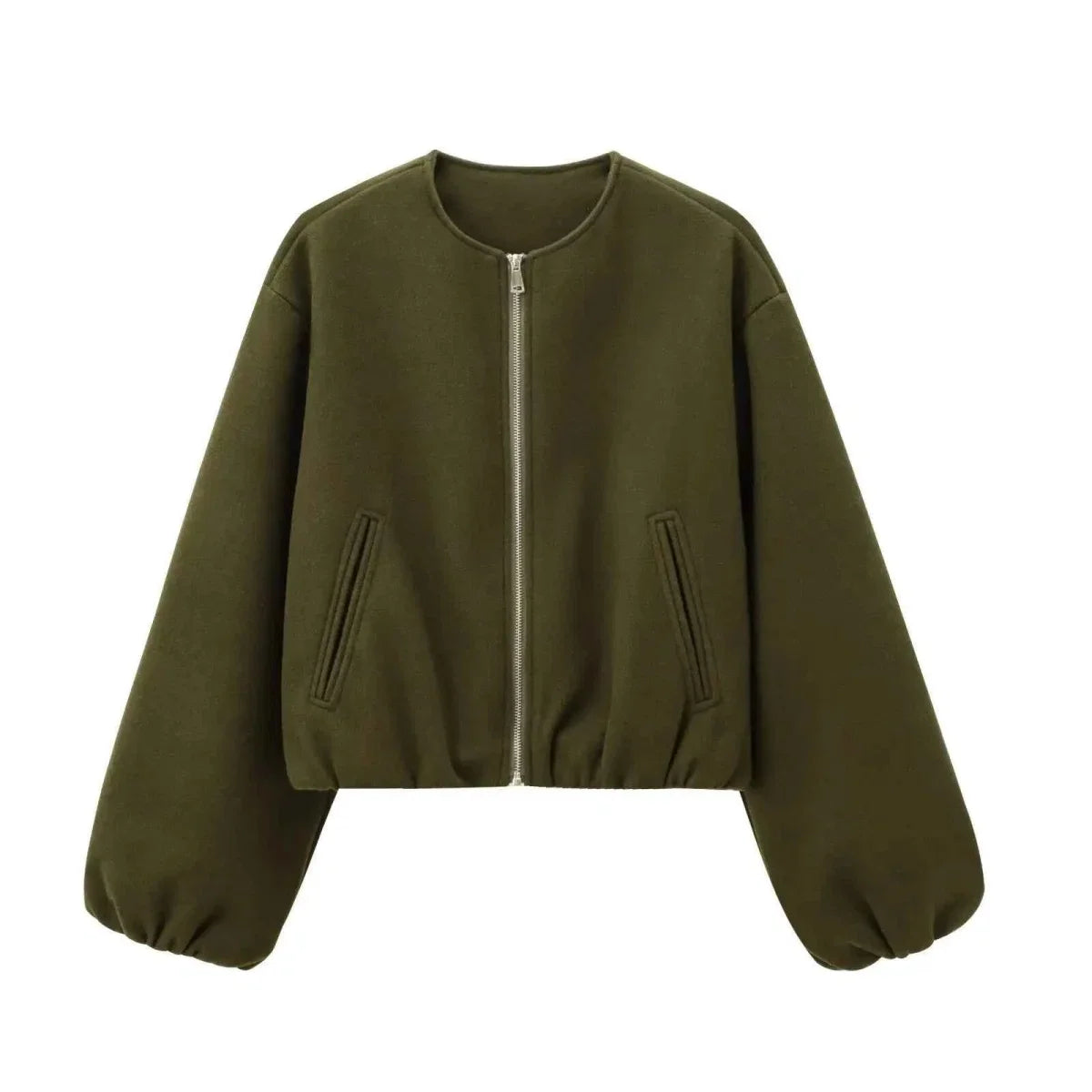 Women's Bomber Jacket Round Neck Elasticated Hem Relaxed
