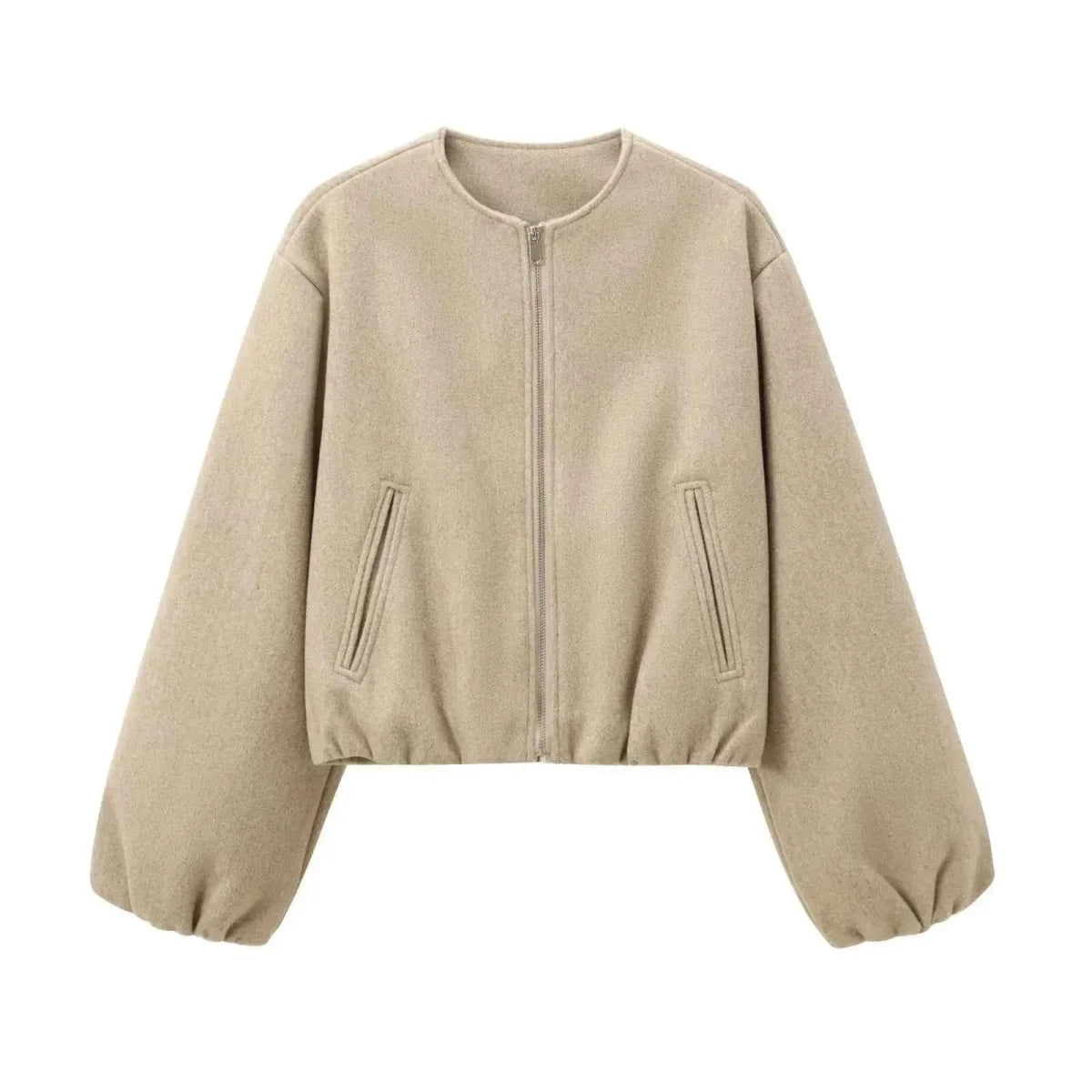 Women's Bomber Jacket Round Neck Elasticated Hem Relaxed