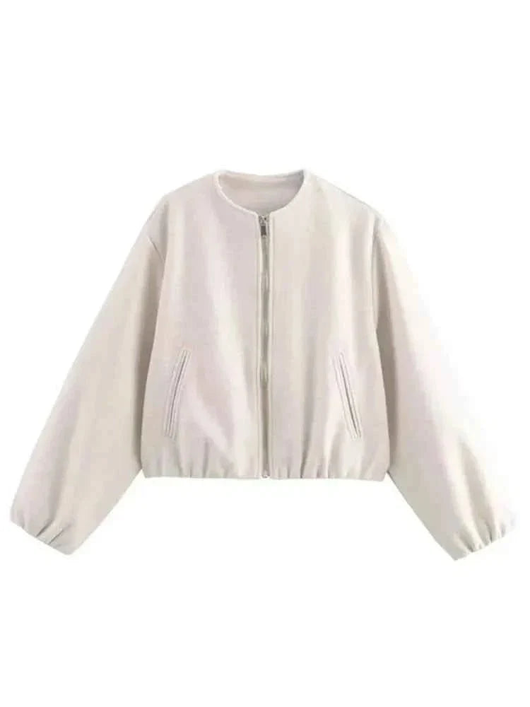 Women's Bomber Jacket Round Neck Elasticated Hem Relaxed