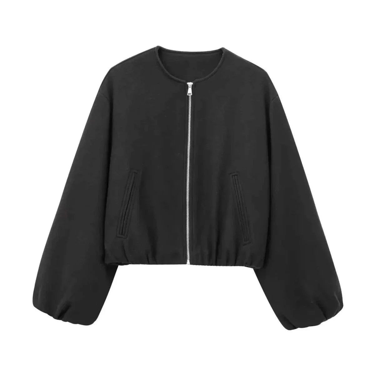 Women's Bomber Jacket Round Neck Elasticated Hem Relaxed