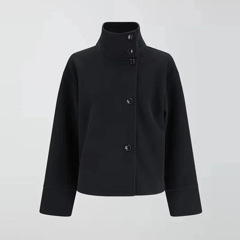Women's Short Button Coat High Collar Modern Elegant