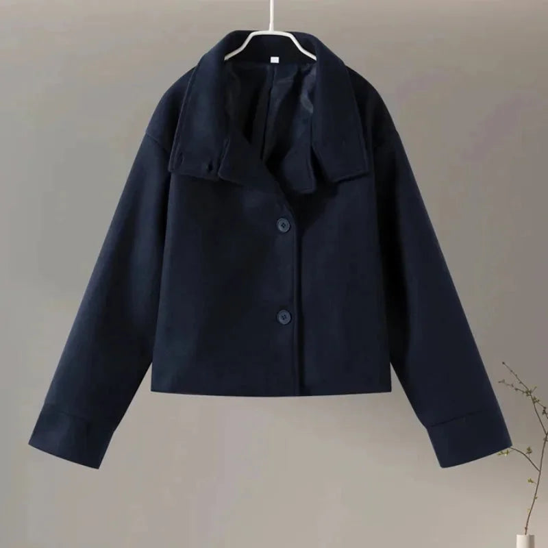 Women's Short Button Coat High Collar Modern Elegant