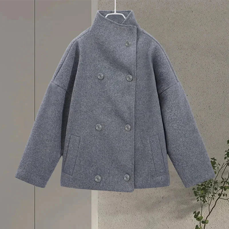 Women's Short Button Coat High Collar Modern Elegant