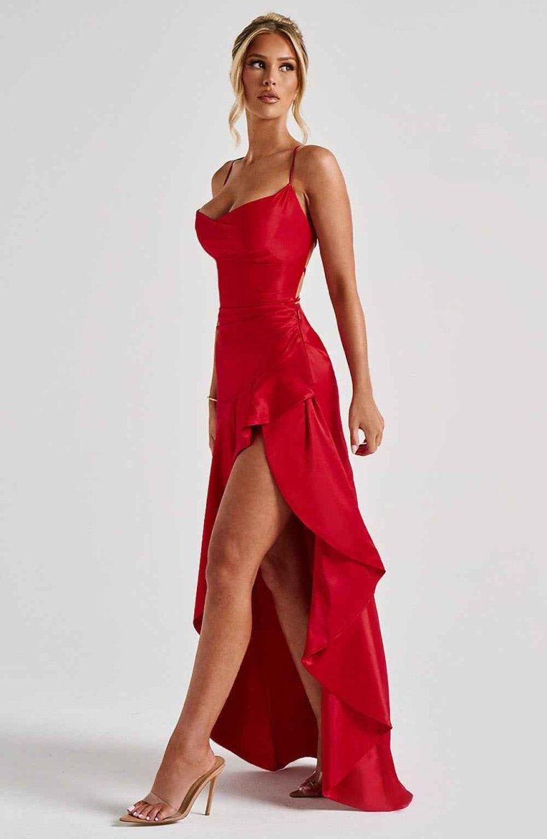 Women's Maxi Dress with Ruffle Hem Elegant Evening