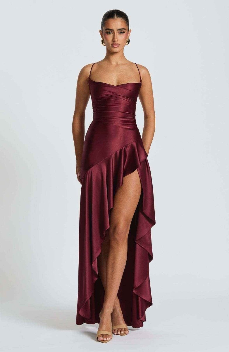 Women's Maxi Dress with Ruffle Hem Elegant Evening
