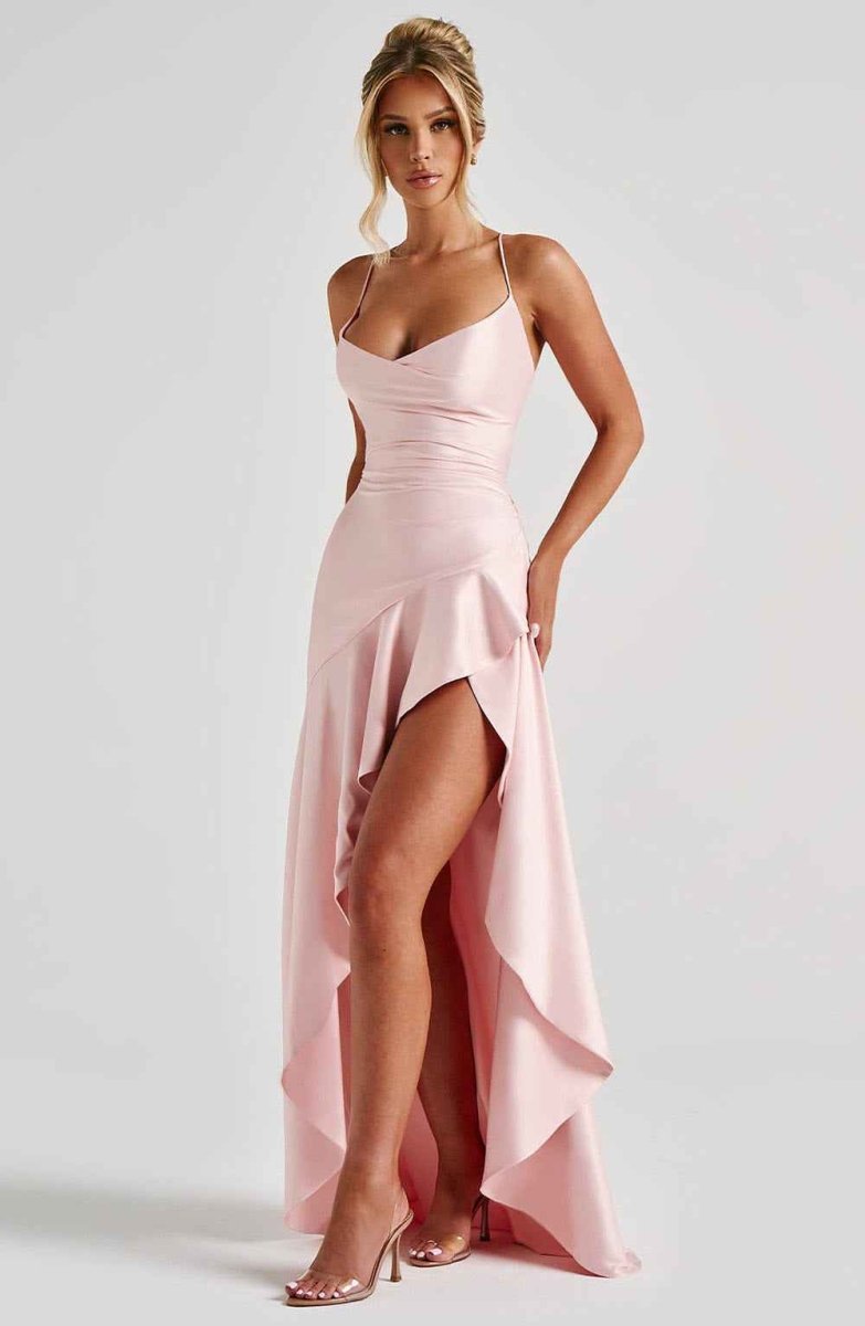 Women's Maxi Dress with Ruffle Hem Elegant Evening