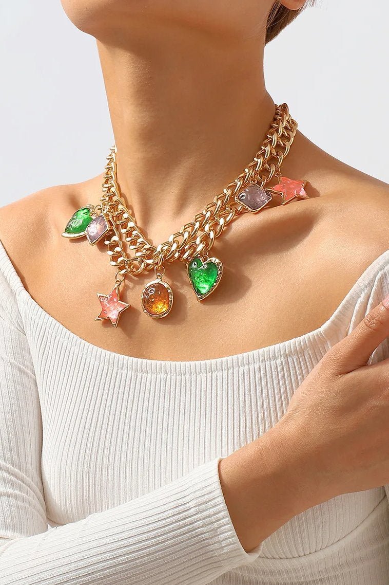 Metallic Vintage Gem Pendant Necklace