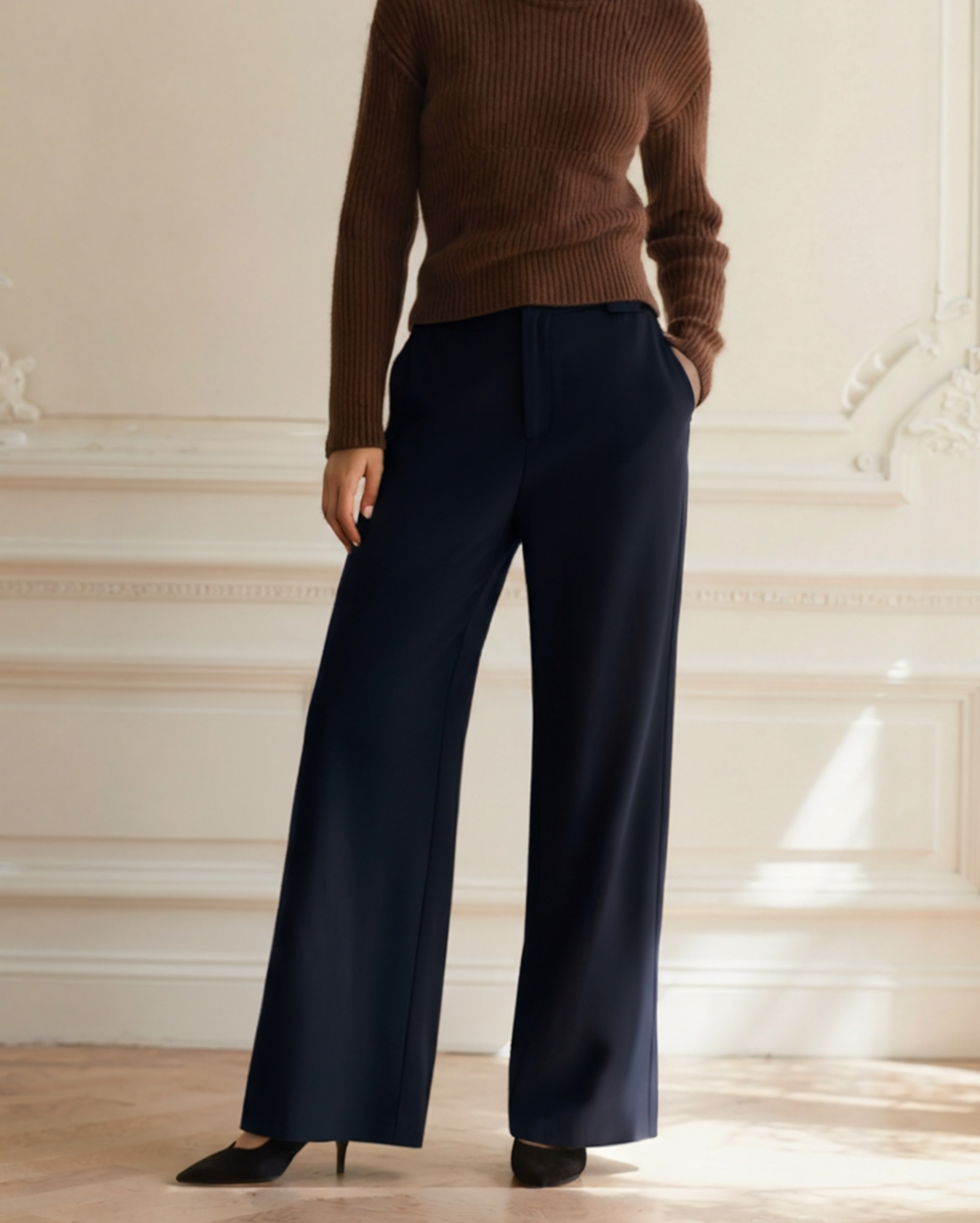 Women's Wide-Leg Trousers Structured Waist Fluid Drape