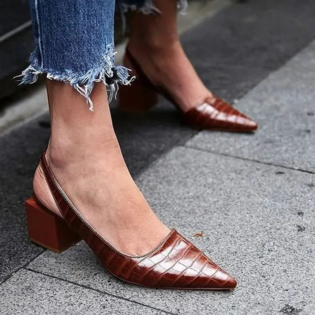 Women's Orthopedic Heels with Croco Texture