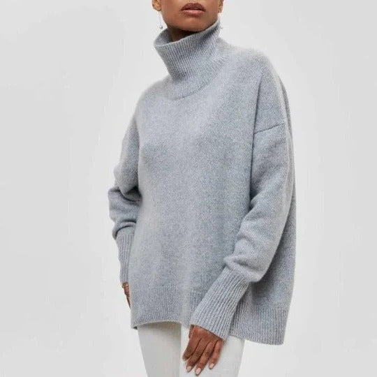 Women's Oversized Turtleneck Sweater Textured Relaxed Cut
