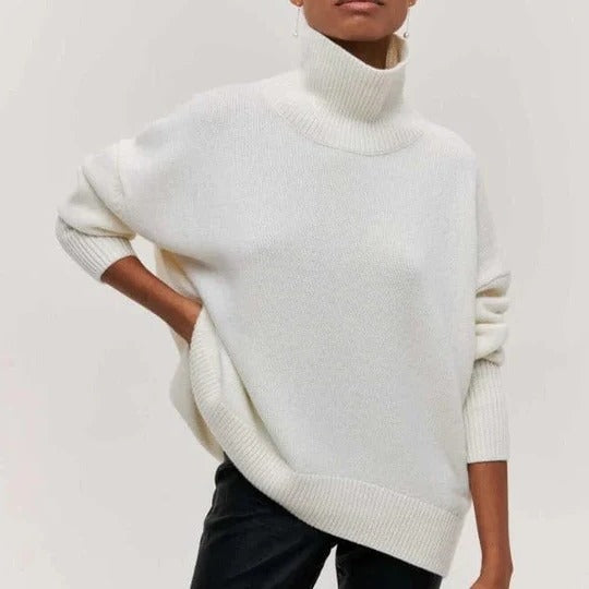 Women's Oversized Turtleneck Sweater Textured Relaxed Cut