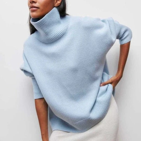 Women's Oversized Turtleneck Sweater Textured Relaxed Cut
