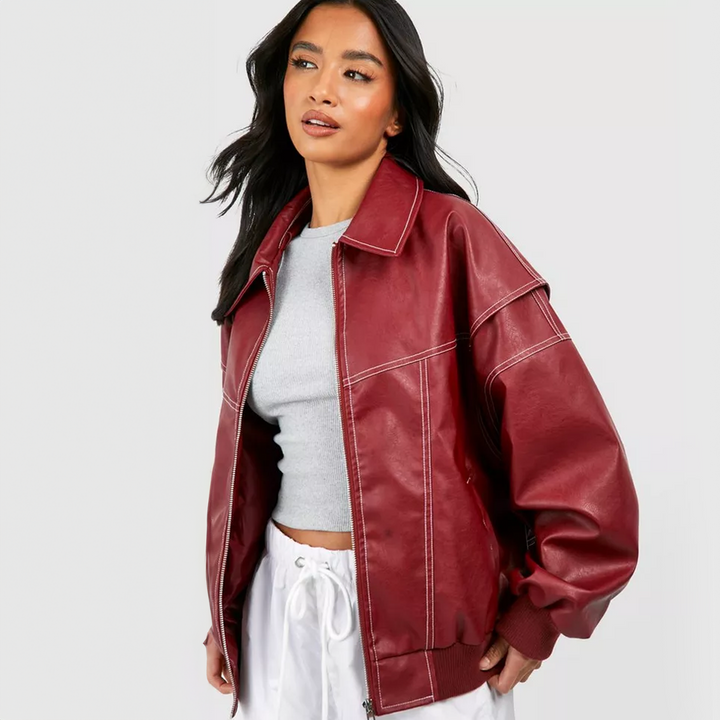 Cherry Red - OVERSIZED LEATHER JACKET