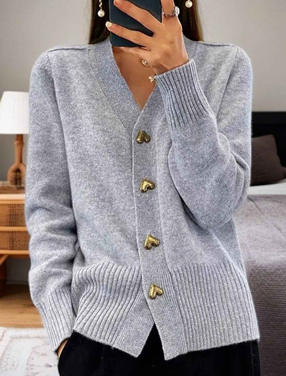 Women's Button-Up Cardigan Round Neck Straight Cut