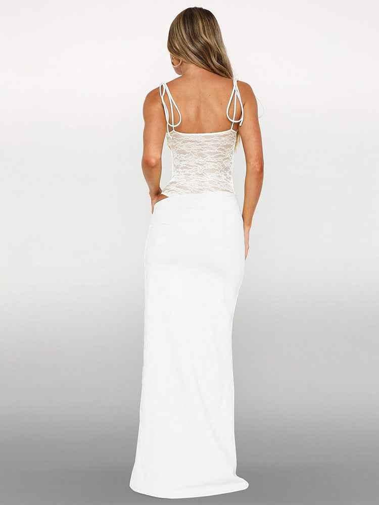 Women's Bodycon Maxi Dress Lace Corset Tie Straps