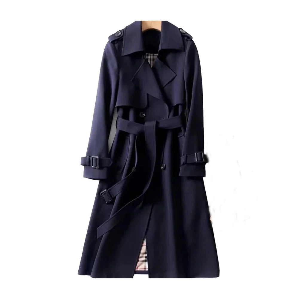 Women's Long Belted Trench Coat Lapel Classic Elegant