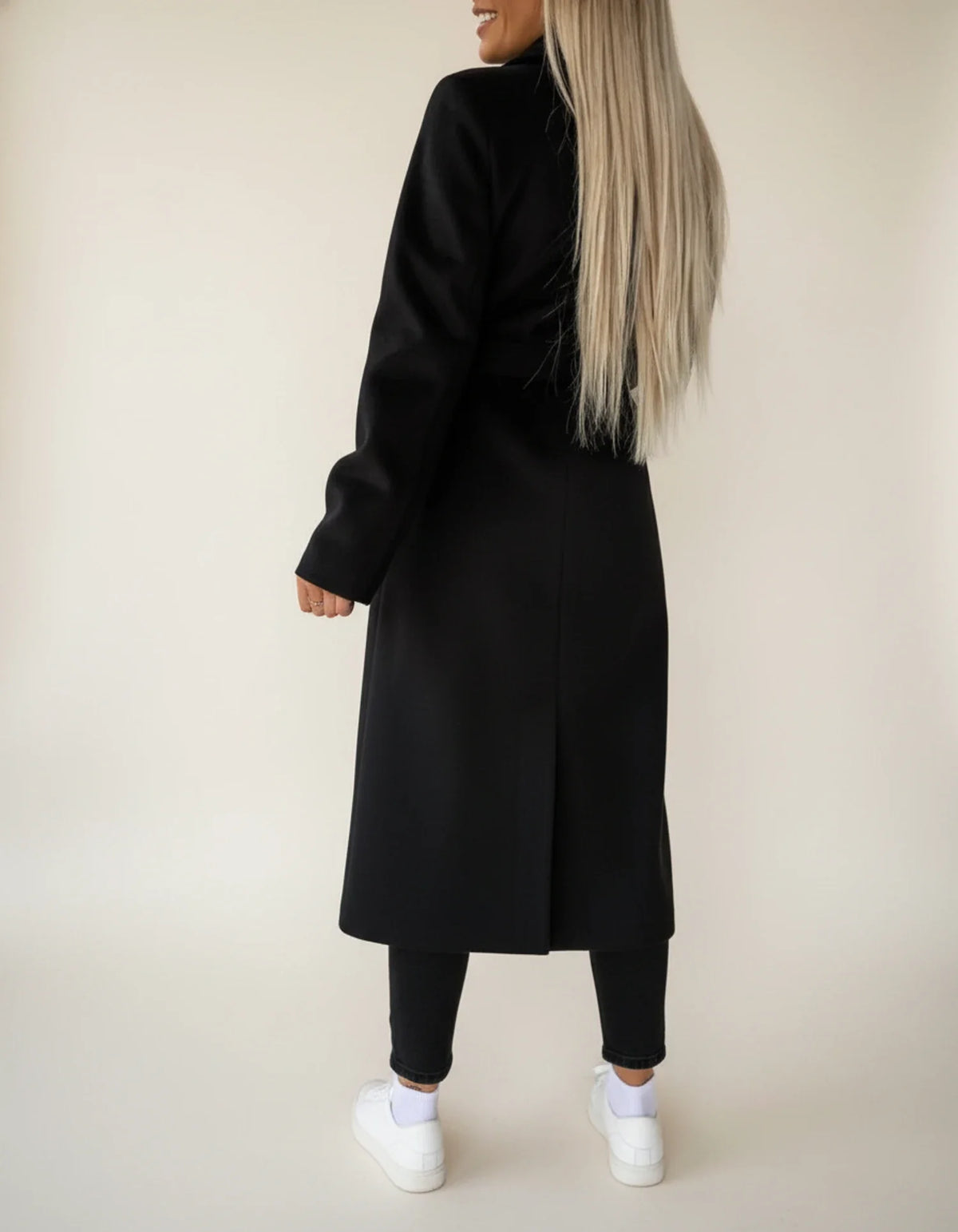 Abrigo midi con cinturón para mujer, cruzado y con solapas de muesca