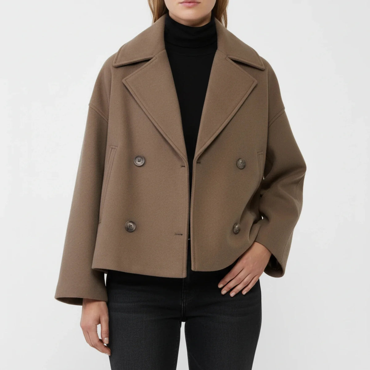Women's Cropped Peacoat Double-Breasted Drop Shoulder
