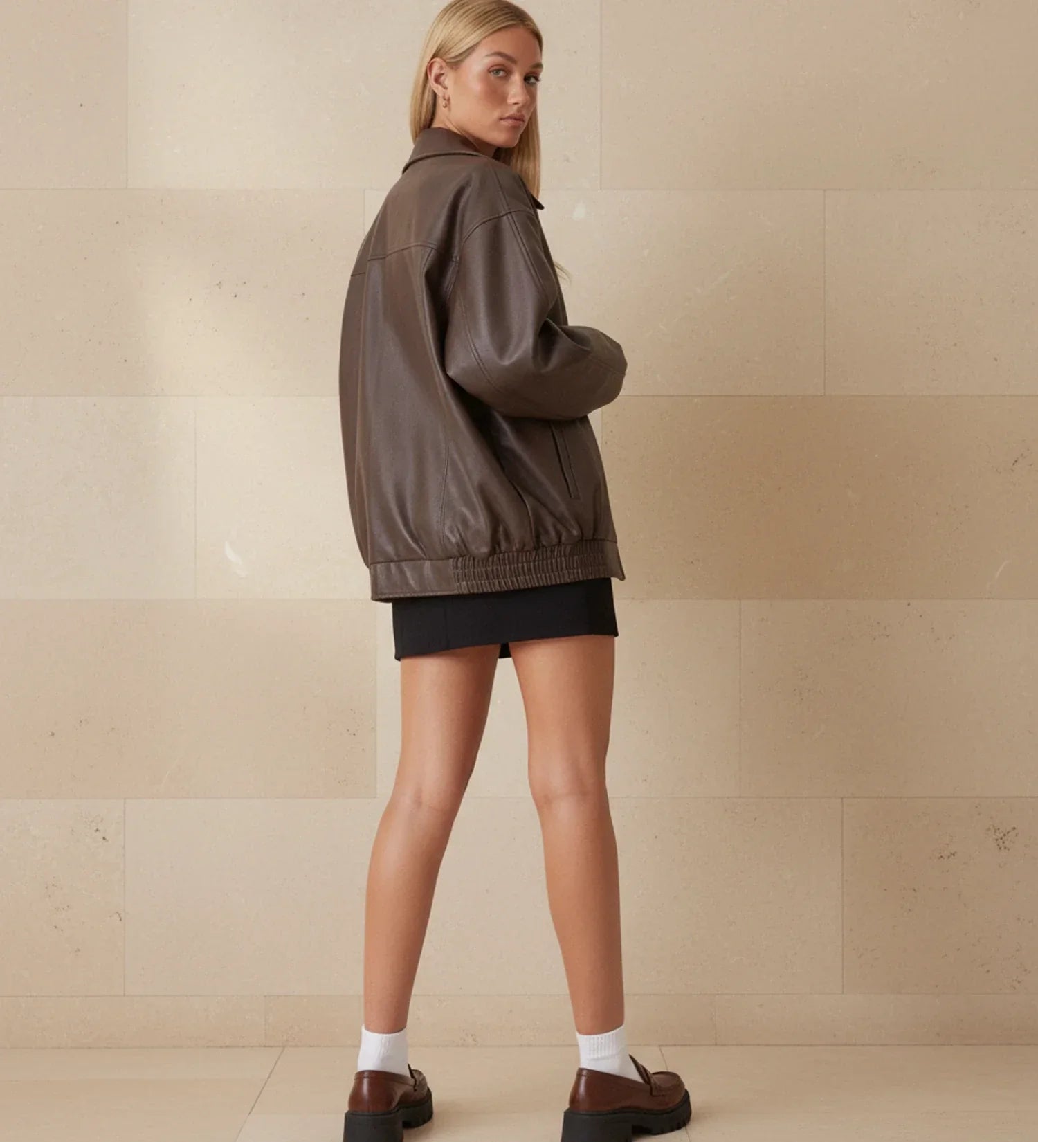 Women's Oversized Bomber Jacket Zip-Up Ribbed Trims