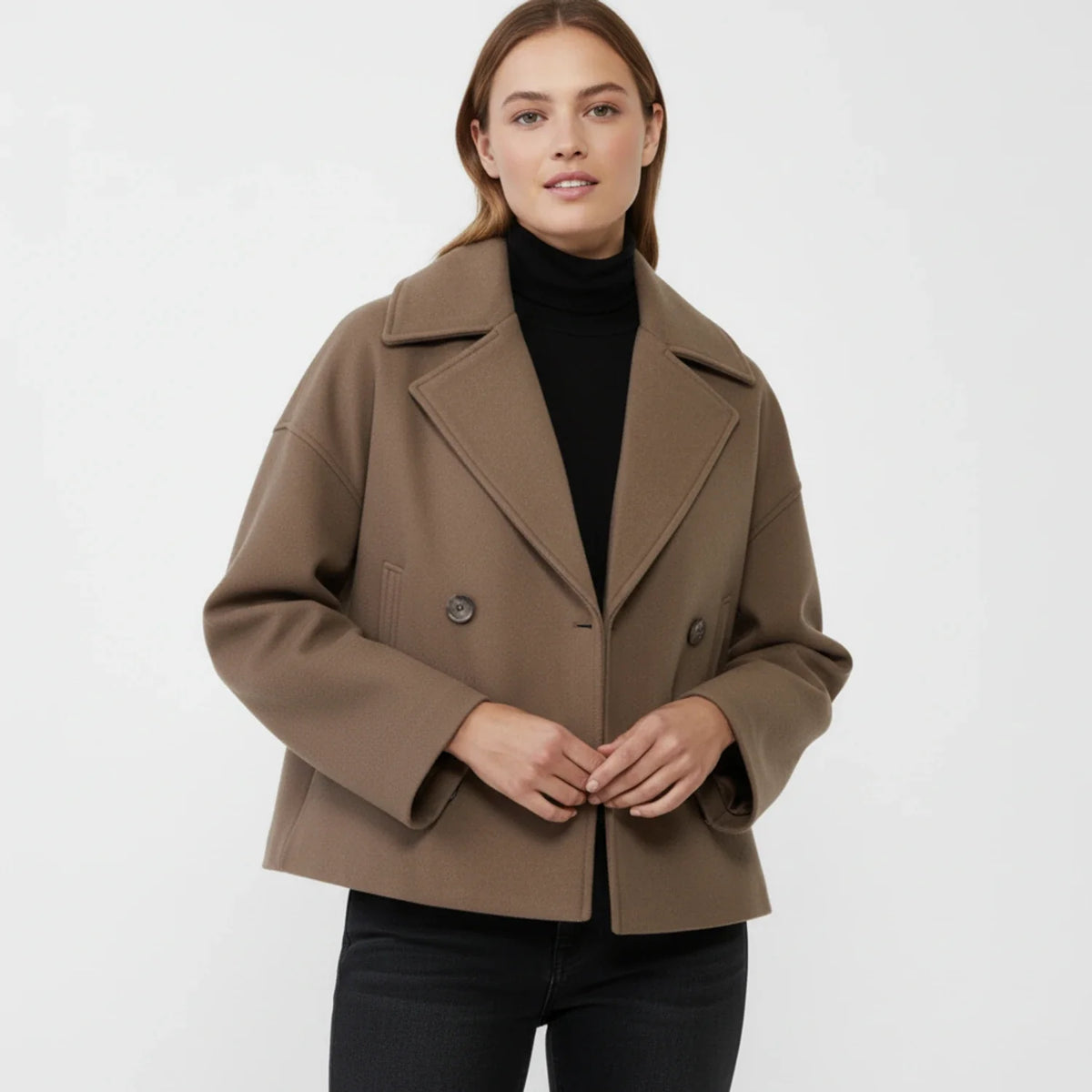 Women's Cropped Peacoat Double-Breasted Drop Shoulder