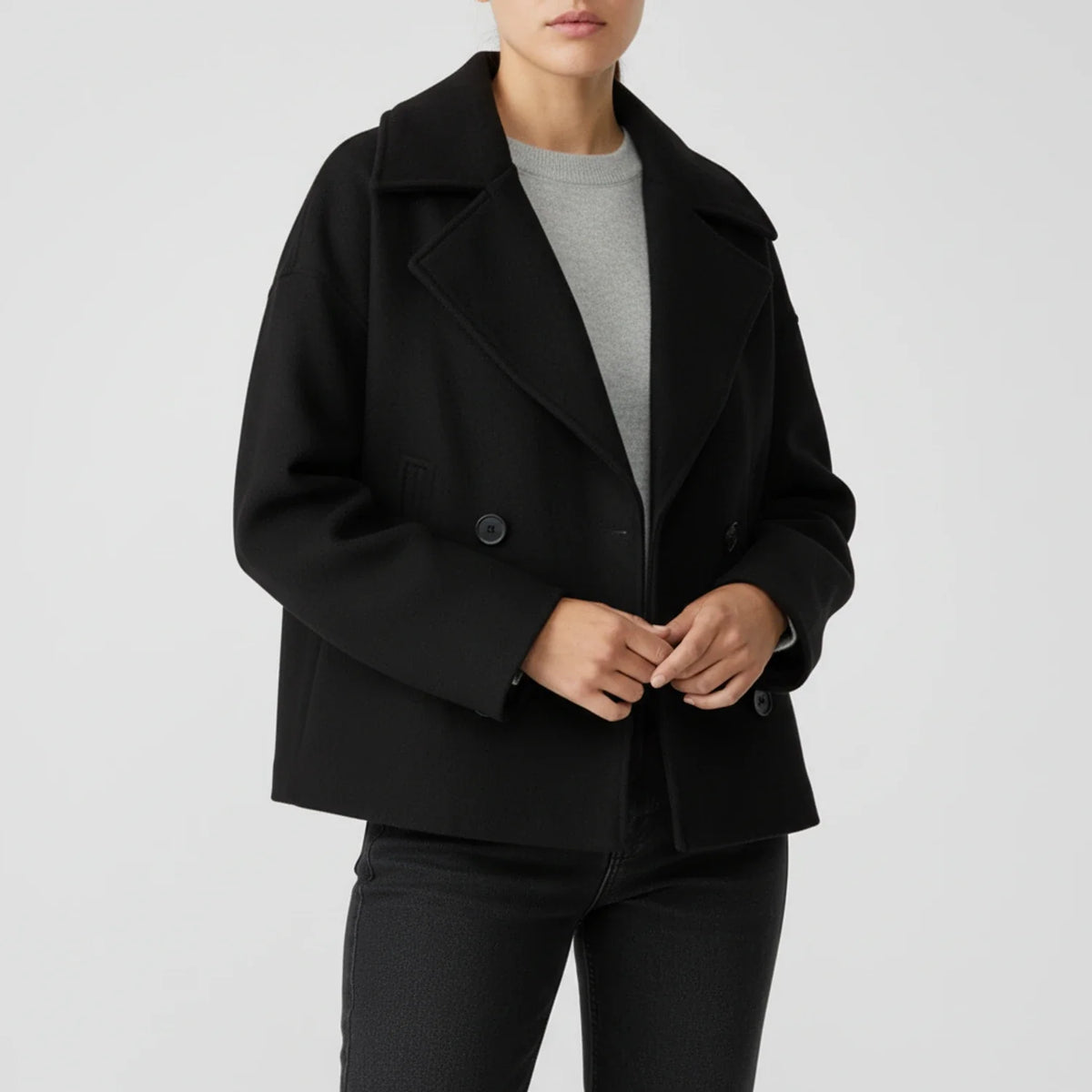 Women's Cropped Peacoat Double-Breasted Drop Shoulder