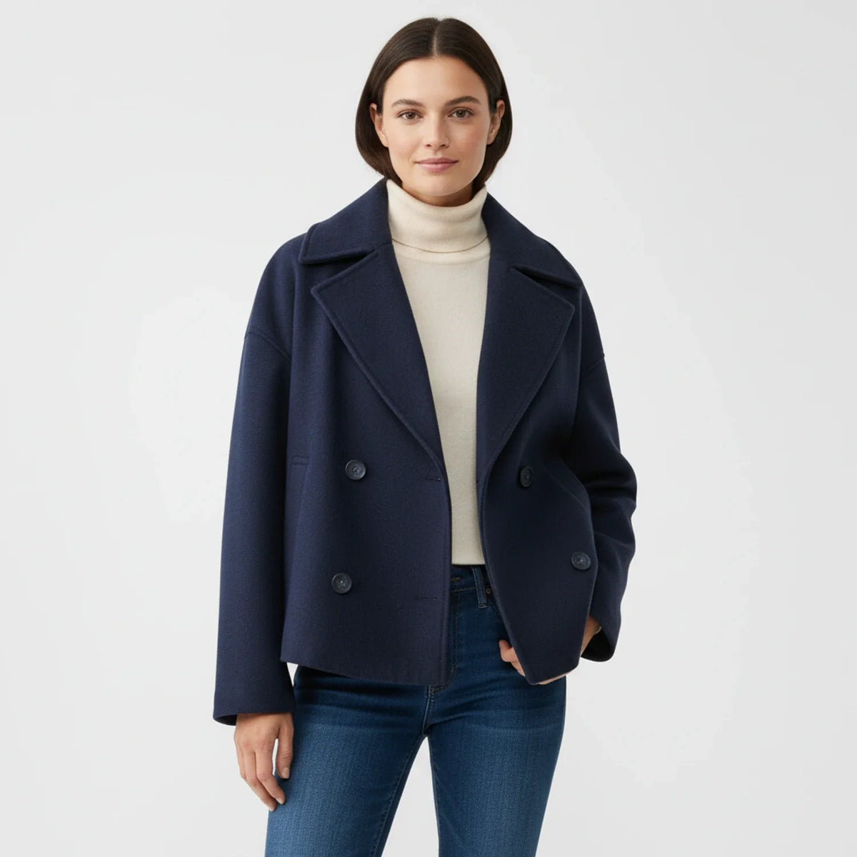 Women's Cropped Peacoat Double-Breasted Drop Shoulder