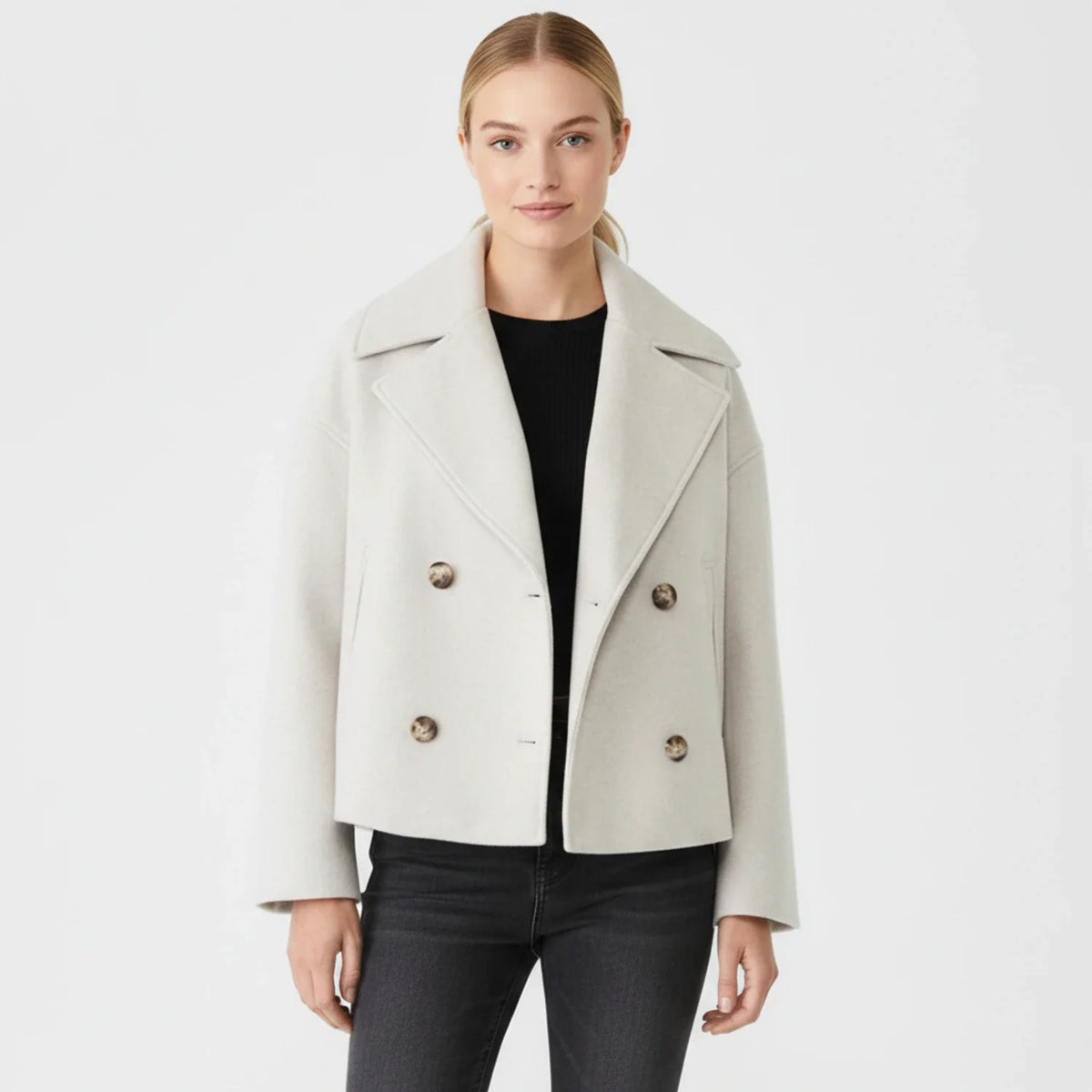 Women's Cropped Peacoat Double-Breasted Drop Shoulder
