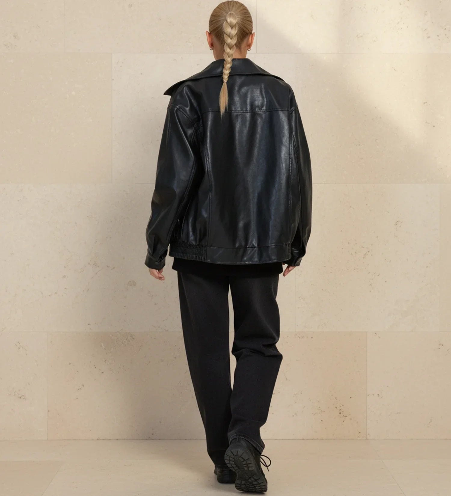 Women's Oversized Bomber Jacket Zip-Up Ribbed Trims