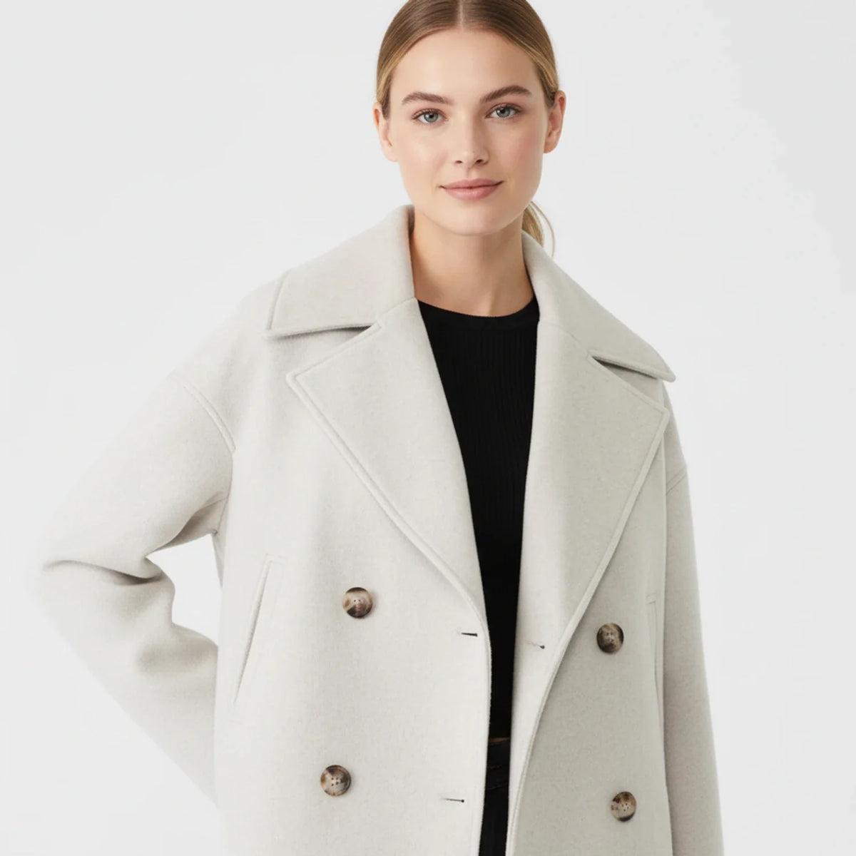 Women's Cropped Peacoat Double-Breasted Drop Shoulder