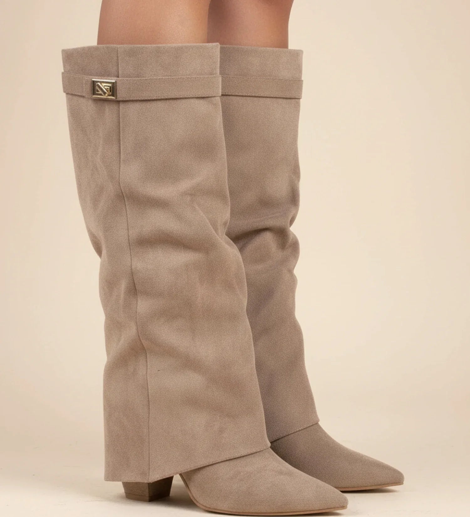 Women's Knee-High Slouch Boots Pointed Toe Buckle Detail