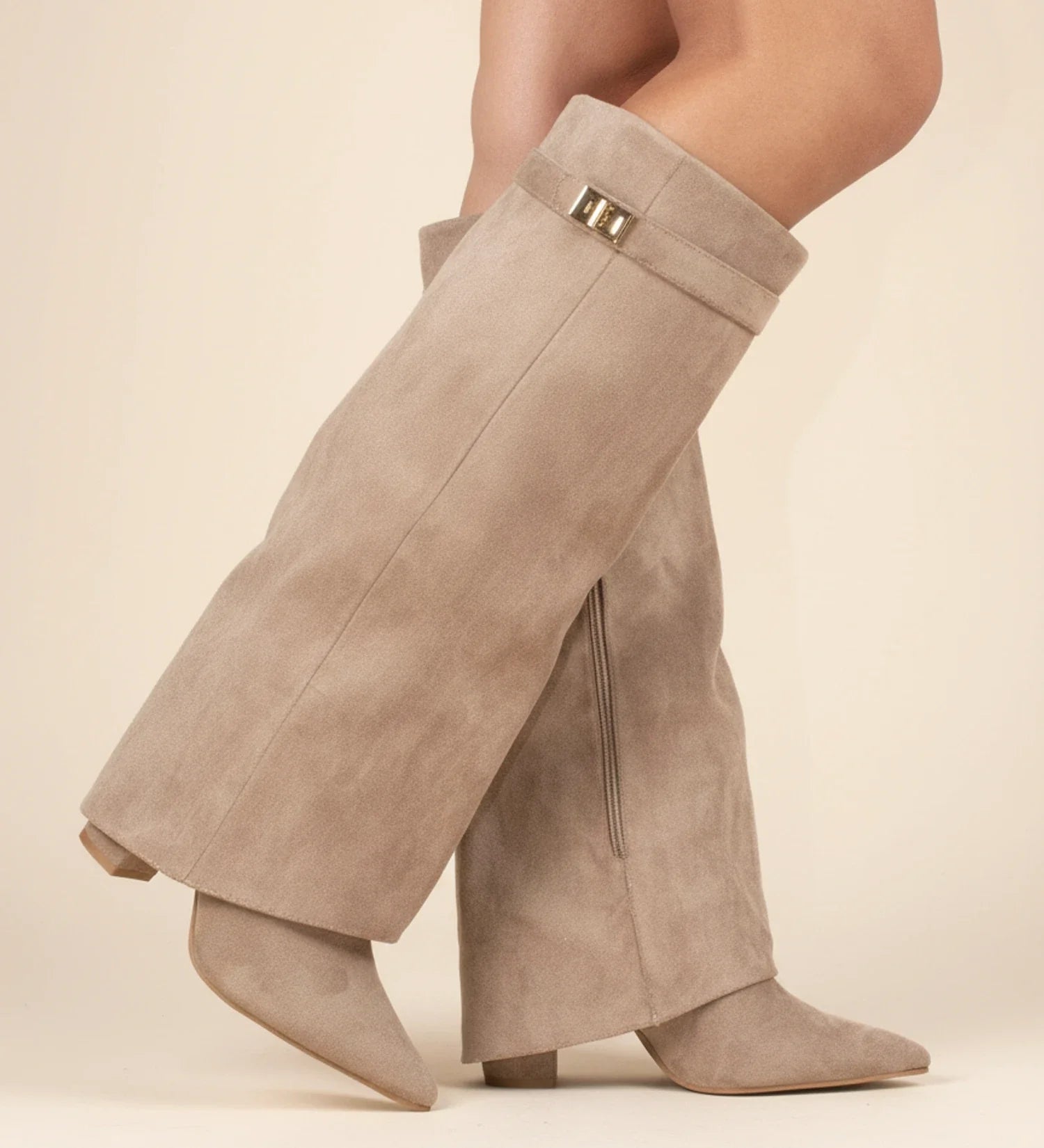 Women's Knee-High Slouch Boots Pointed Toe Buckle Detail