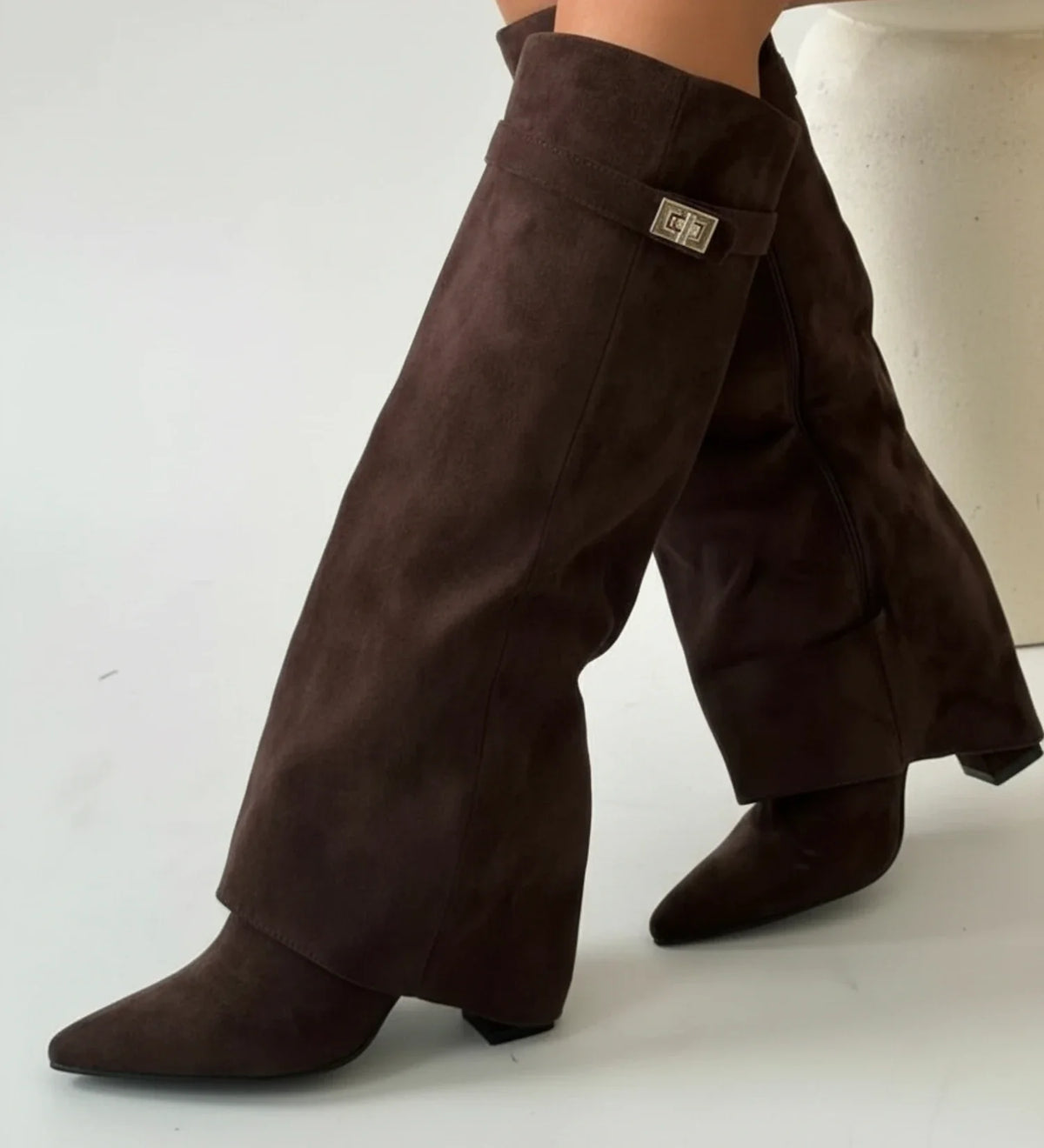 Women's Knee-High Slouch Boots Pointed Toe Buckle Detail