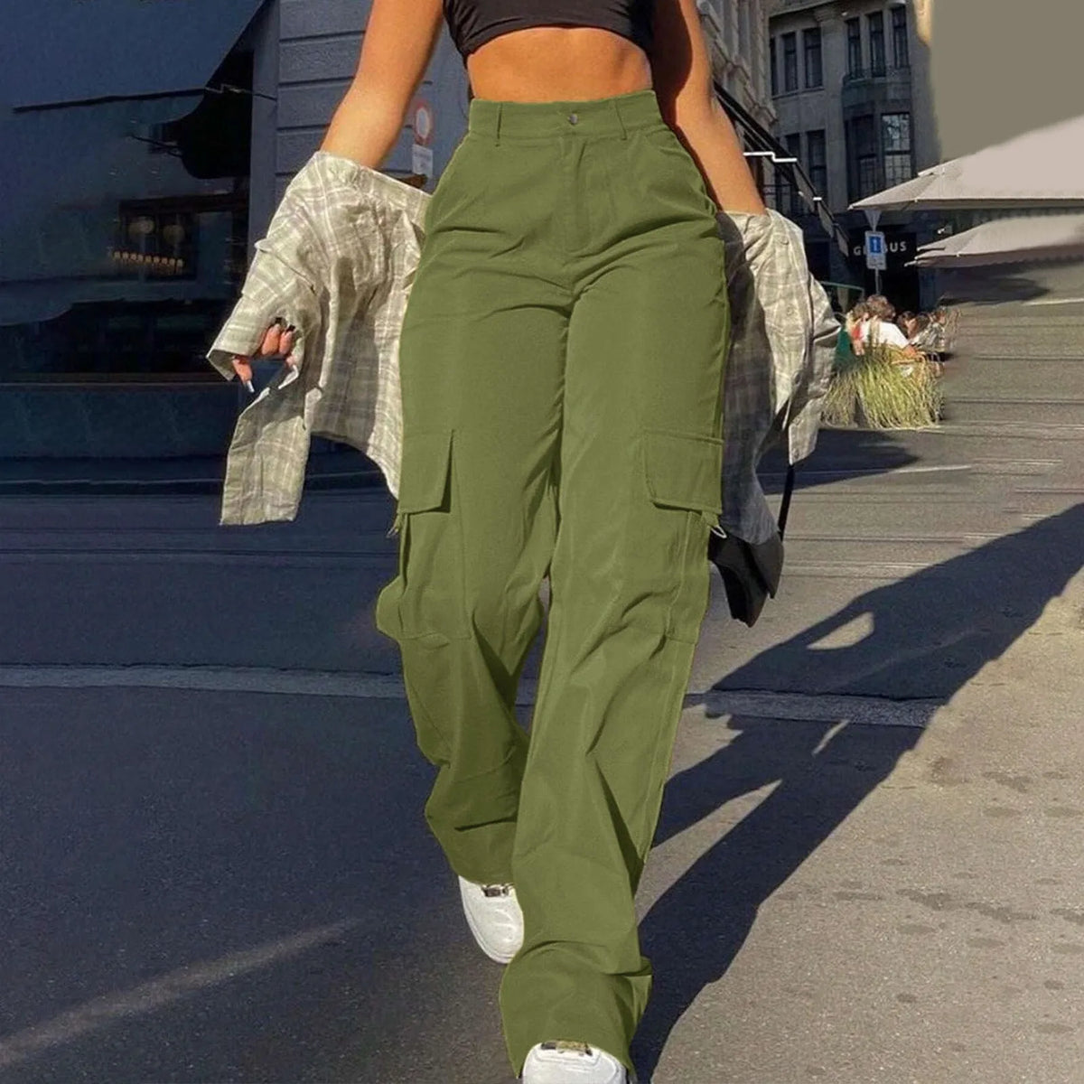 Women's Baggy Cargo Trousers High Waist Multi-Pocket Street