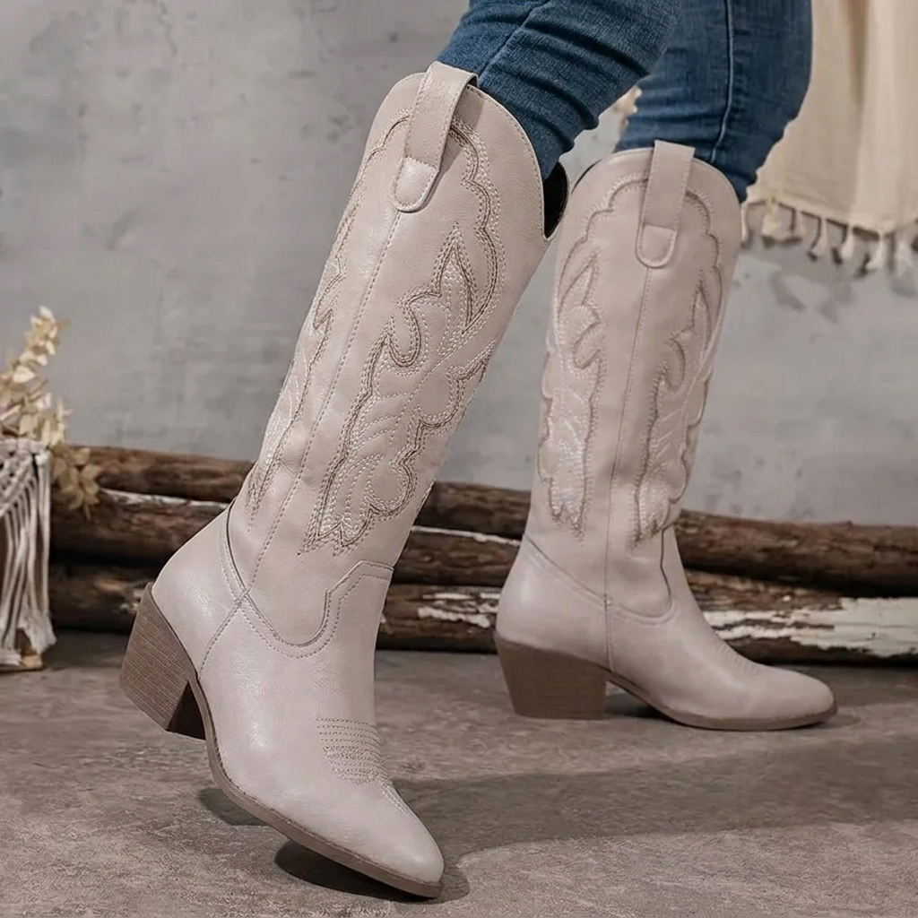 Women's Cowgirl Boots Embroidered Knee-High Block Heel