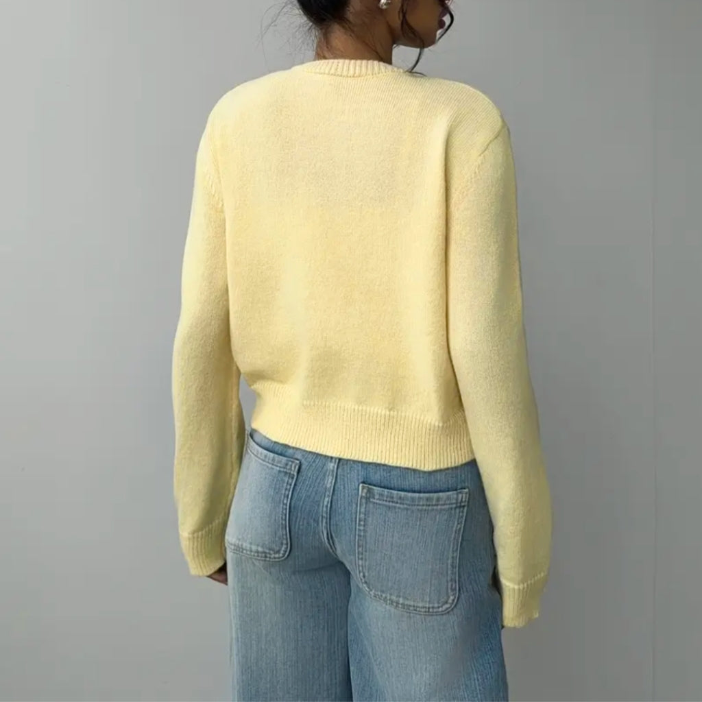 Women's Cropped Knit Cardigan Ribbed Trim Button Up
